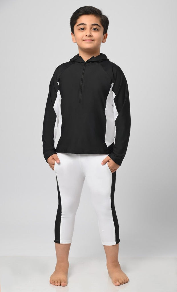 Boy's Contrasted Black&White Swimwear - 2Pc Set - EastEssence.com