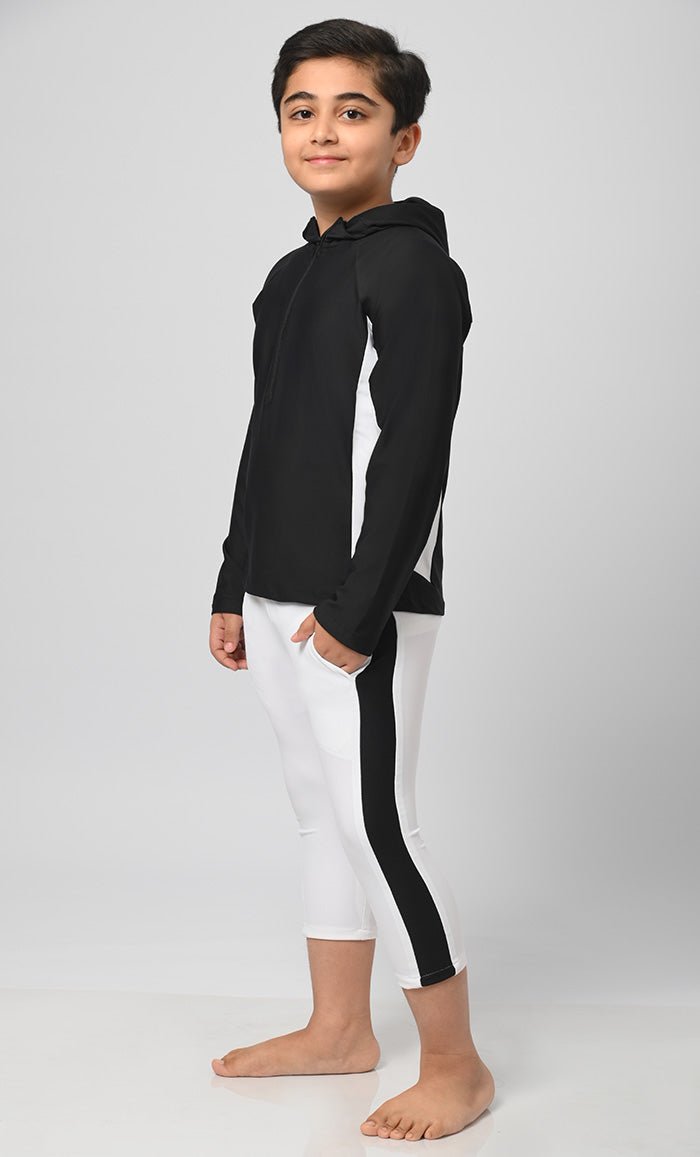 Boy's Contrasted Black&White Swimwear - 2Pc Set