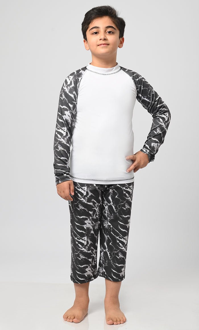 Boy's Marble Printed Swimsuit - 2Pc Set - EastEssence.com