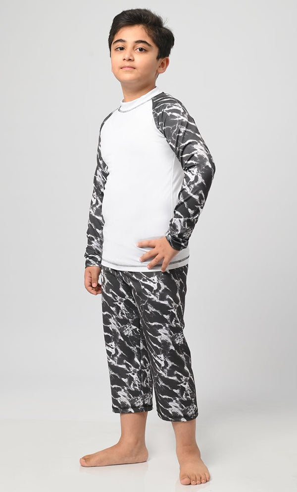 Boy's Marble Printed Swimsuit - 2Pc Set - EastEssence.com