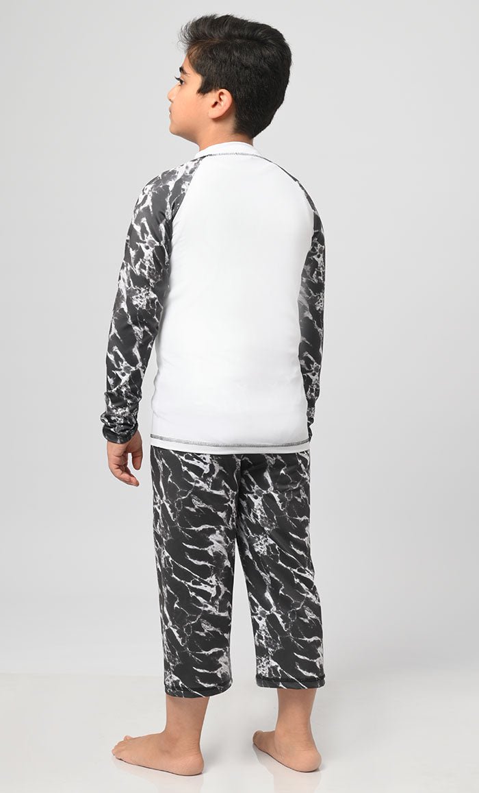 Boy's Marble Printed Swimsuit - 2Pc Set - EastEssence.com