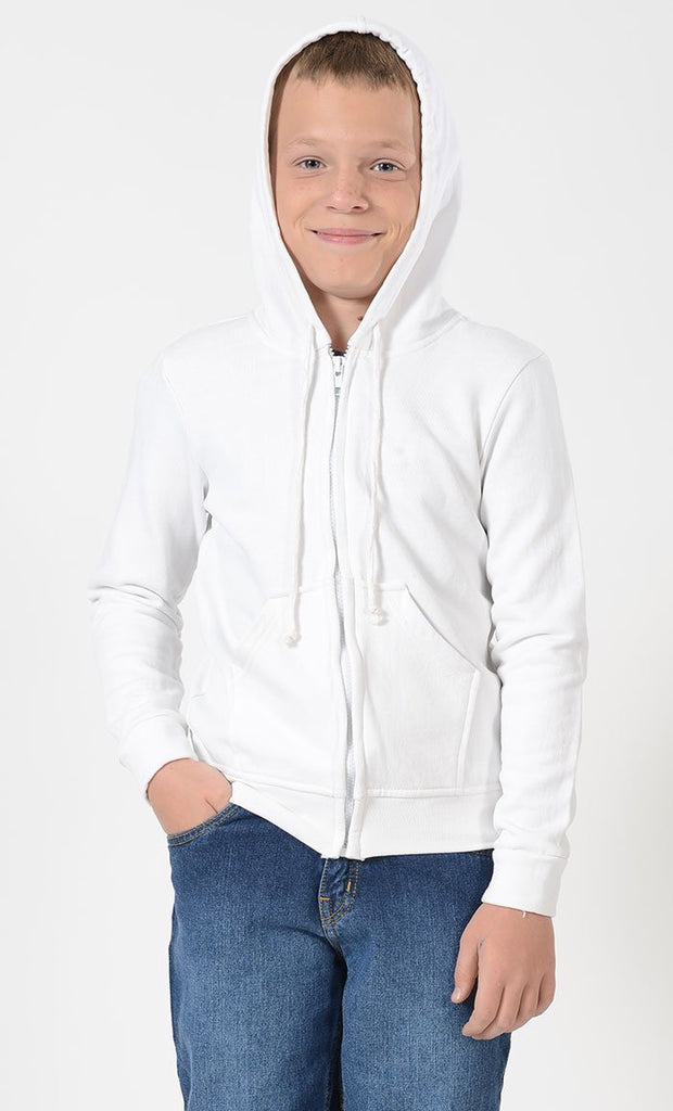 Boys White Zipper Hoodie - EastEssence.com