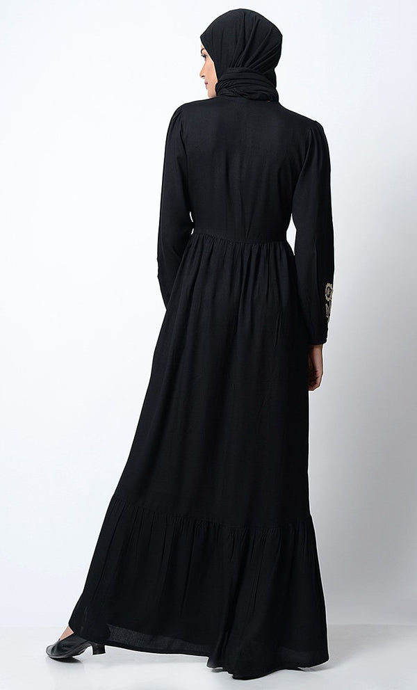 Bright Floral Embroidered Front Open Abaya - EastEssence.com