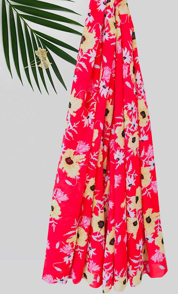 Bright Floral Print Hijab-Red - EastEssence.com