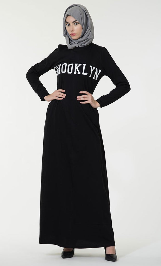 Brooklyn Text Baisc Everyday Wear Abaya Dress - EastEssence.com