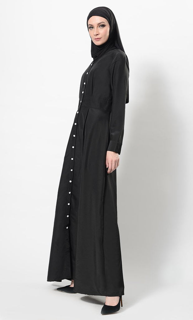 Button Down Baisc Abaya Dress And Hijab Set - EastEssence.com