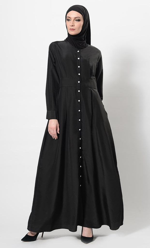 Button Down Baisc Abaya Dress And Hijab Set - EastEssence.com