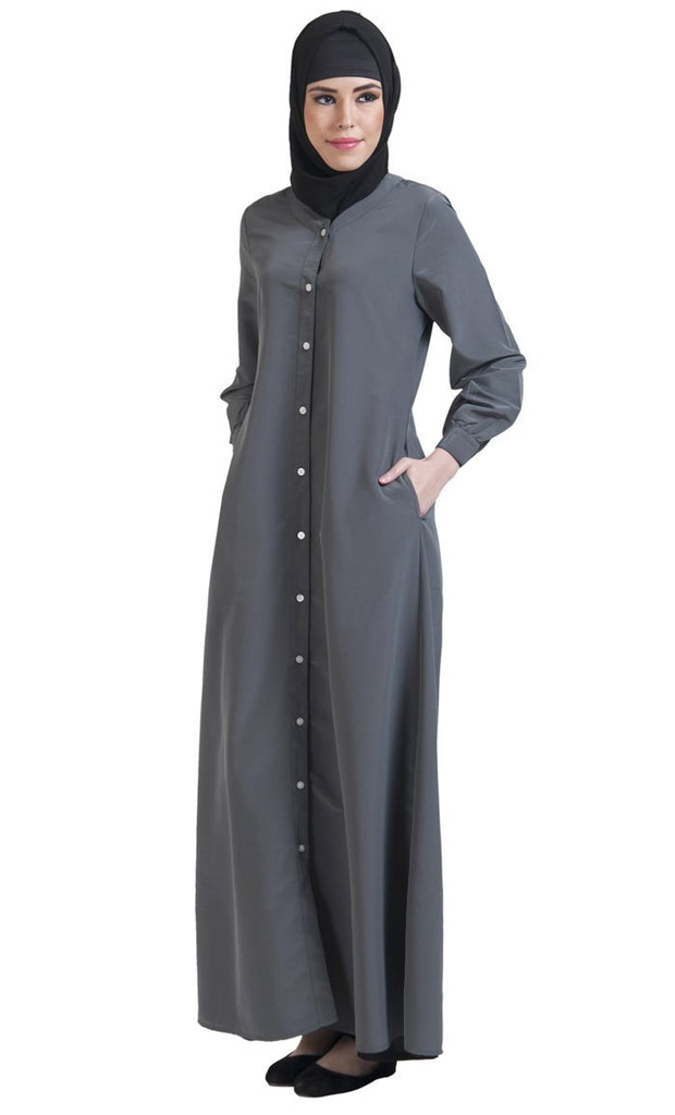 Button Down Front Open Jilbab Abaya dress - EastEssence.com