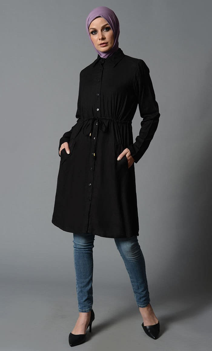Chemise longue boutonnée en rayonne