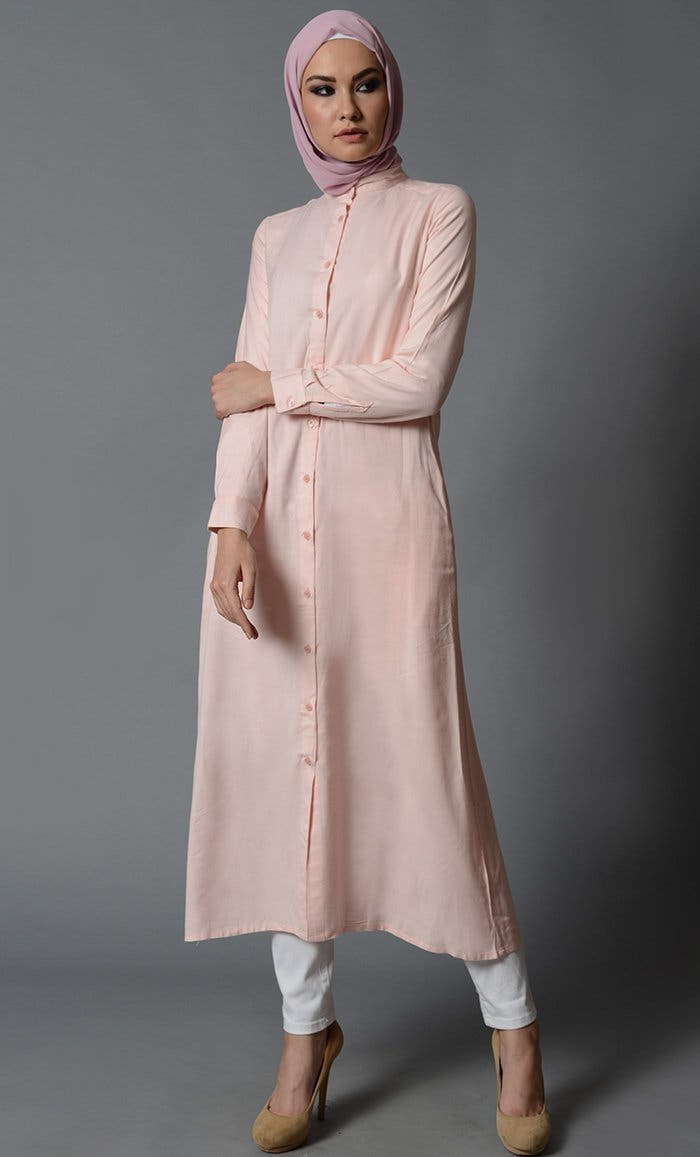 Chemise longue boutonnée en rayonne