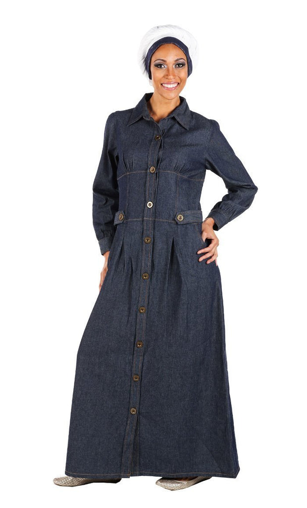Button Down Shirt Style Casual Denim Abaya Dress - EastEssence.com