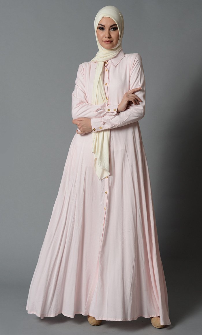 long shirt dress abaya A-Line Trench Shirt Maxi Abaya with Pockets Work Abaya Classic Black / M