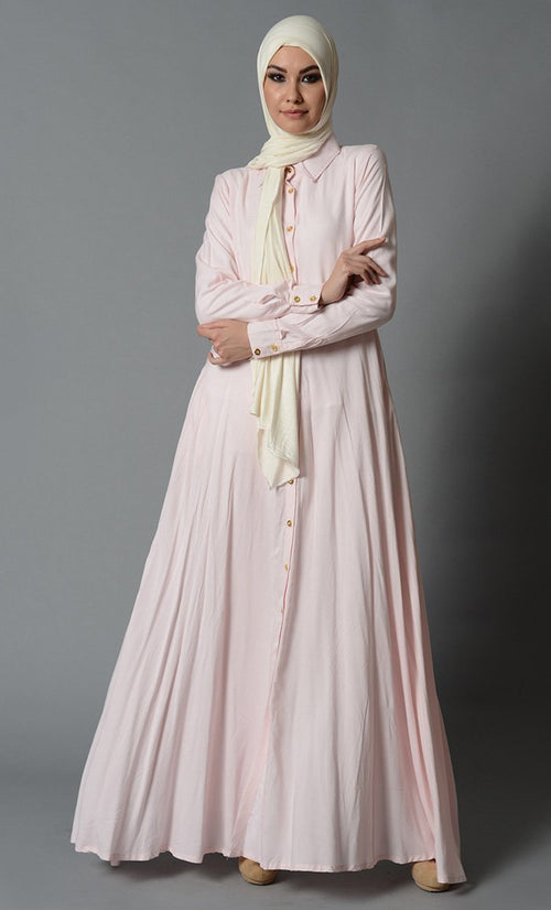 abaya shirt dress Brown Retro Zig Shirt Dress Buttoned Abaya