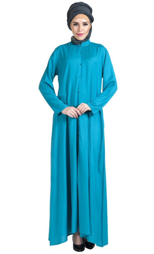 Button Down Uneven Hem Detail Everyday Abaya Dress - EastEssence.com