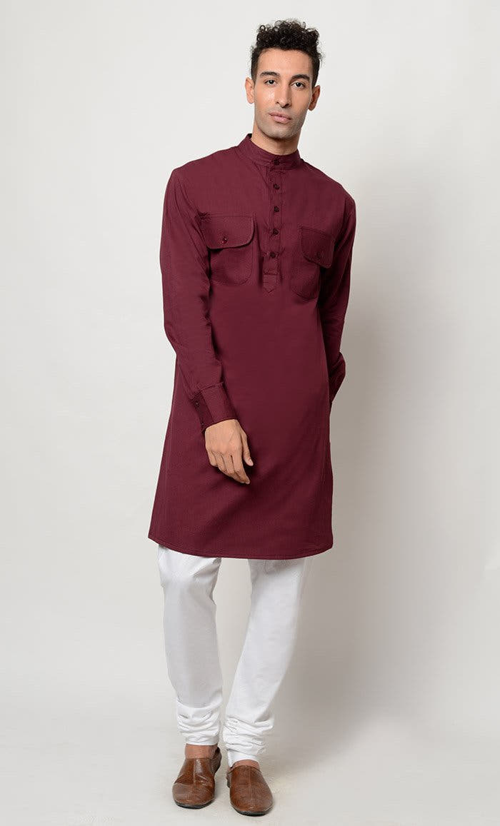 Button Neck Open Cotton Tunic Pant Set