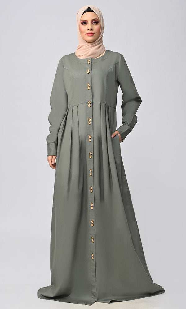 Buy Cotton Twill Button Down Abaya With Pockets - EastEssence.com
