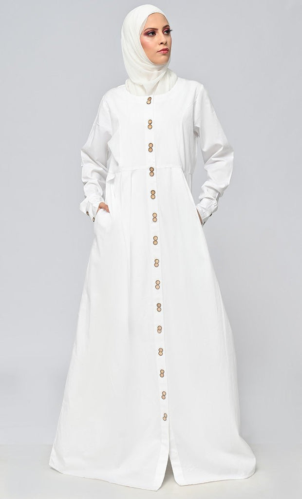 Buy Cotton Twill Button Down Abaya With Pockets - EastEssence.com