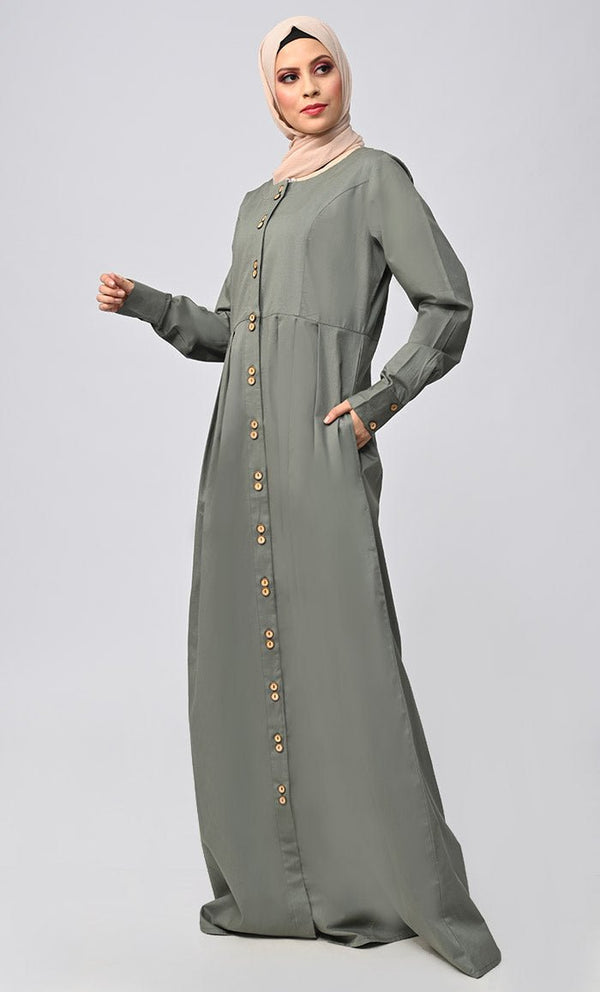 Buy Cotton Twill Button Down Abaya With Pockets - EastEssence.com