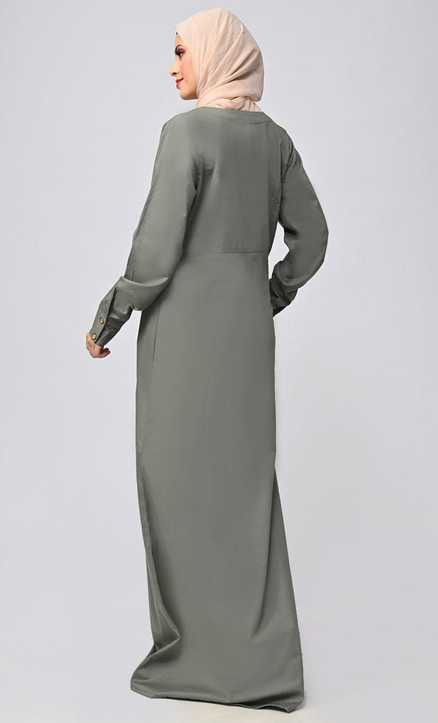 Buy Cotton Twill Button Down Abaya With Pockets - EastEssence.com