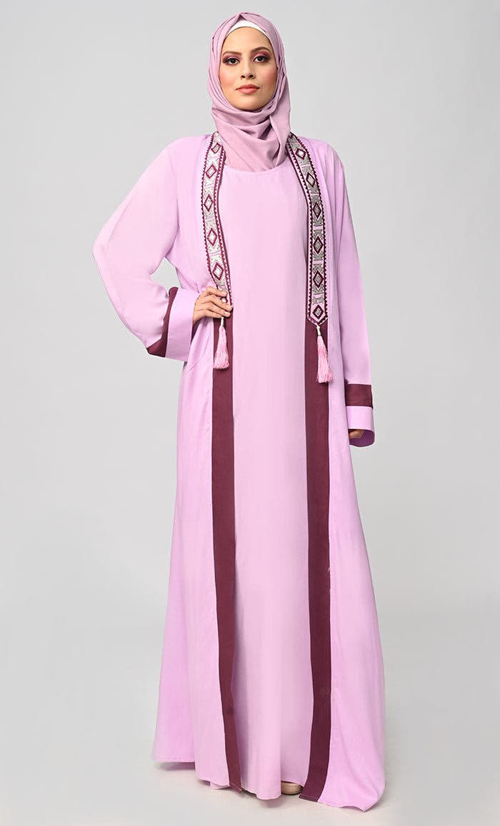 Embroidered Shrug & Inner Bisht Abaya Rayon Set