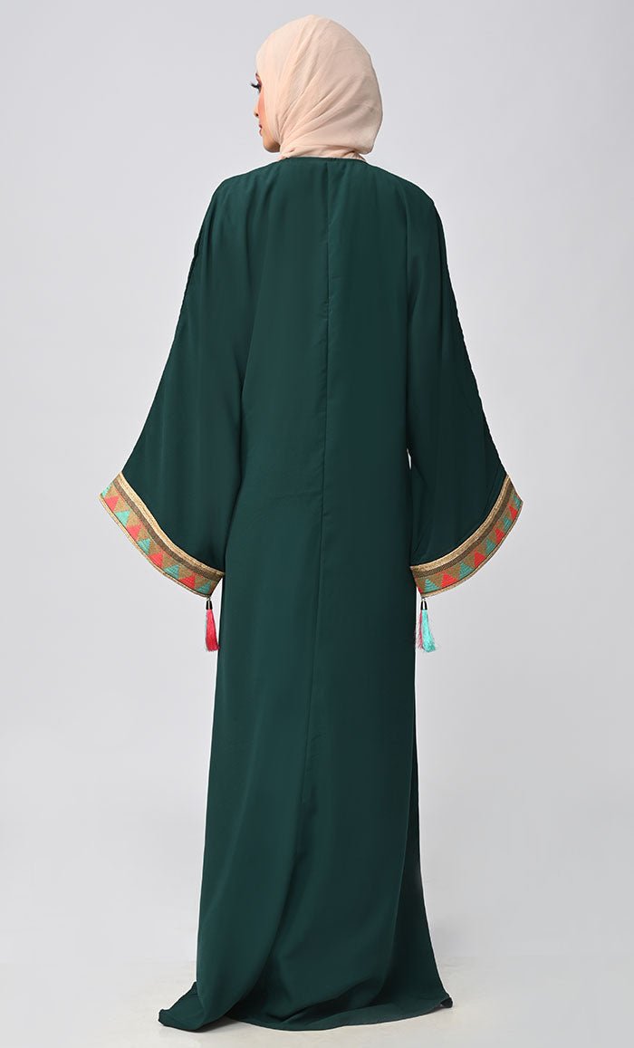 Buy Islamic Lace Detailing Abaya With Tassels - EastEssence.com