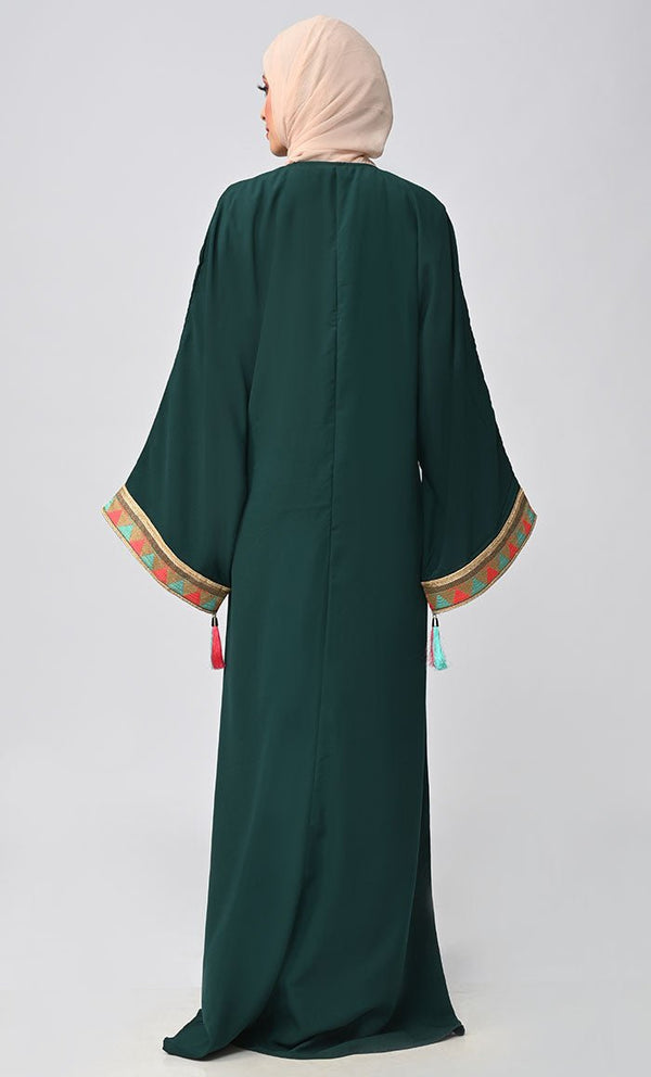 Buy Islamic Lace Detailing Abaya With Tassels - EastEssence.com