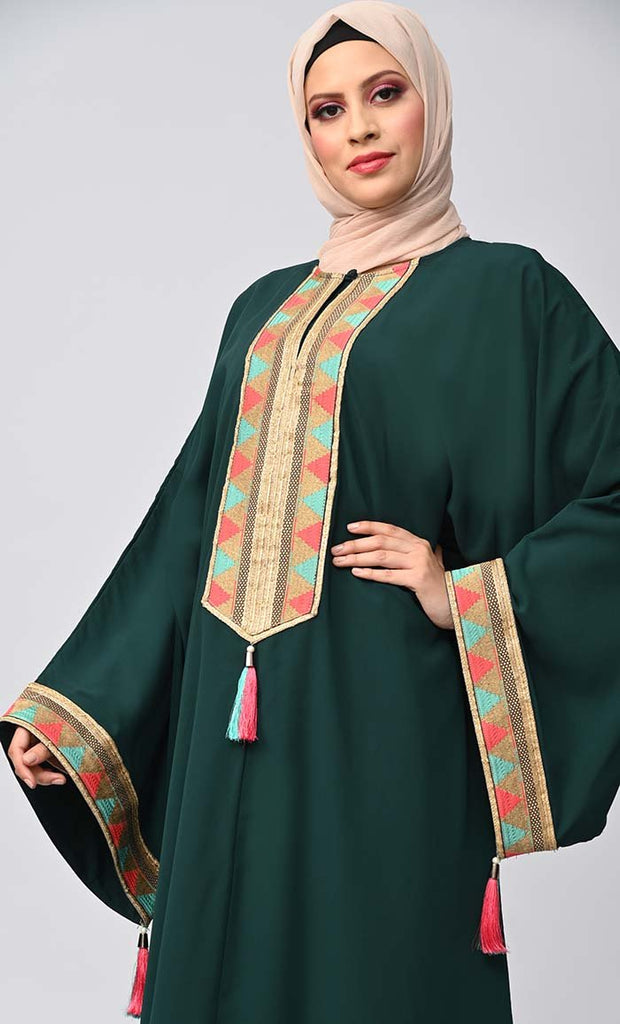 Buy Islamic Lace Detailing Abaya With Tassels - EastEssence.com