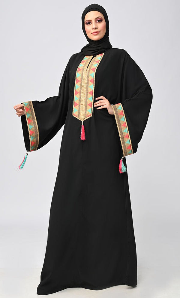 Buy Islamic Lace Detailing Abaya With Tassels - EastEssence.com