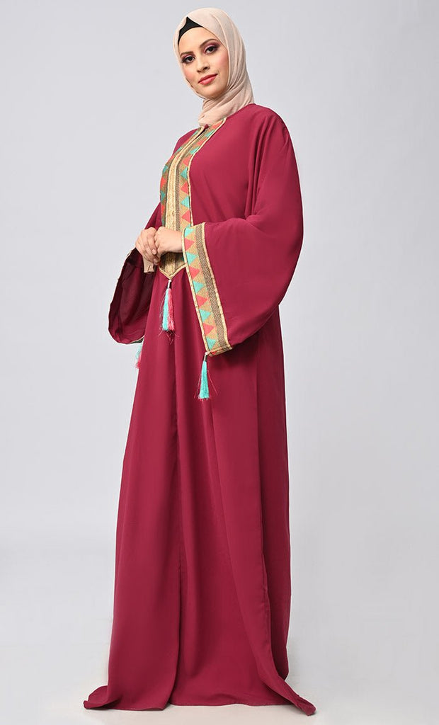 Buy Islamic Lace Detailing Abaya With Tassels - EastEssence.com