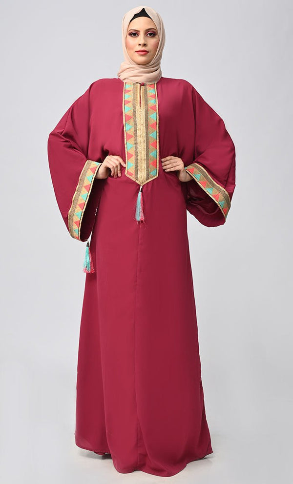 Buy Islamic Lace Detailing Abaya With Tassels - EastEssence.com