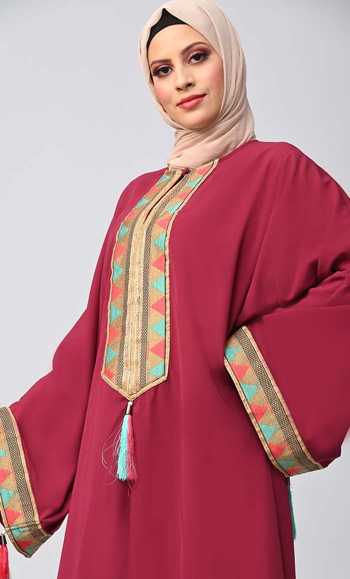 Buy Islamic Lace Detailing Abaya With Tassels - EastEssence.com