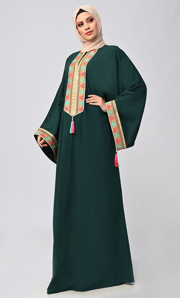 Buy Islamic Lace Detailing Abaya With Tassels - EastEssence.com