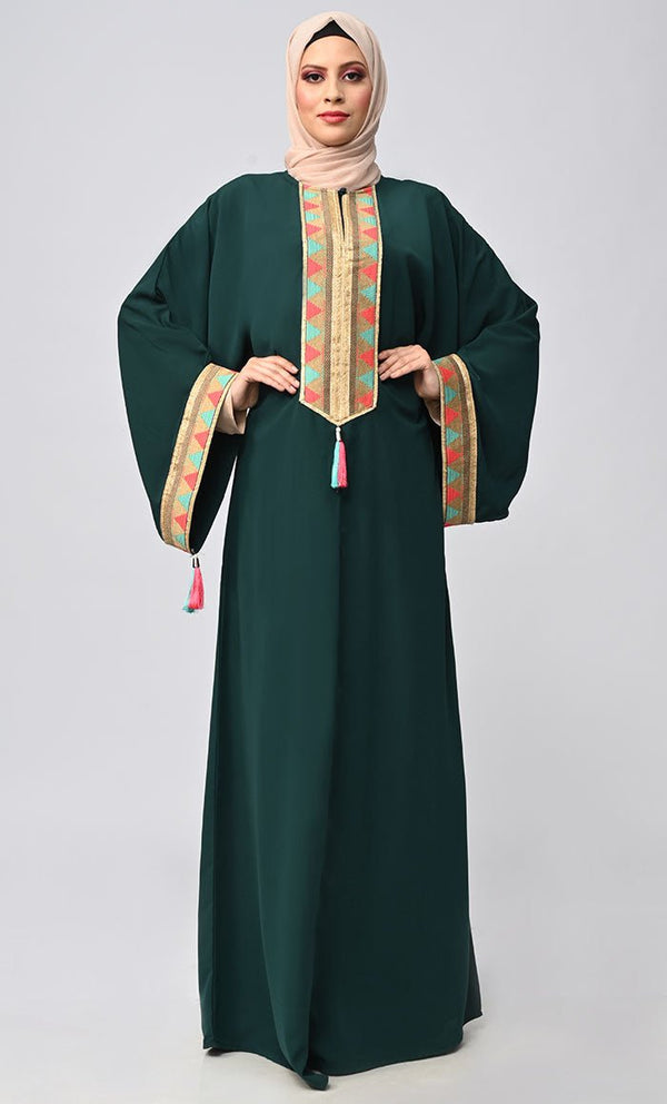 Buy Islamic Lace Detailing Abaya With Tassels - EastEssence.com