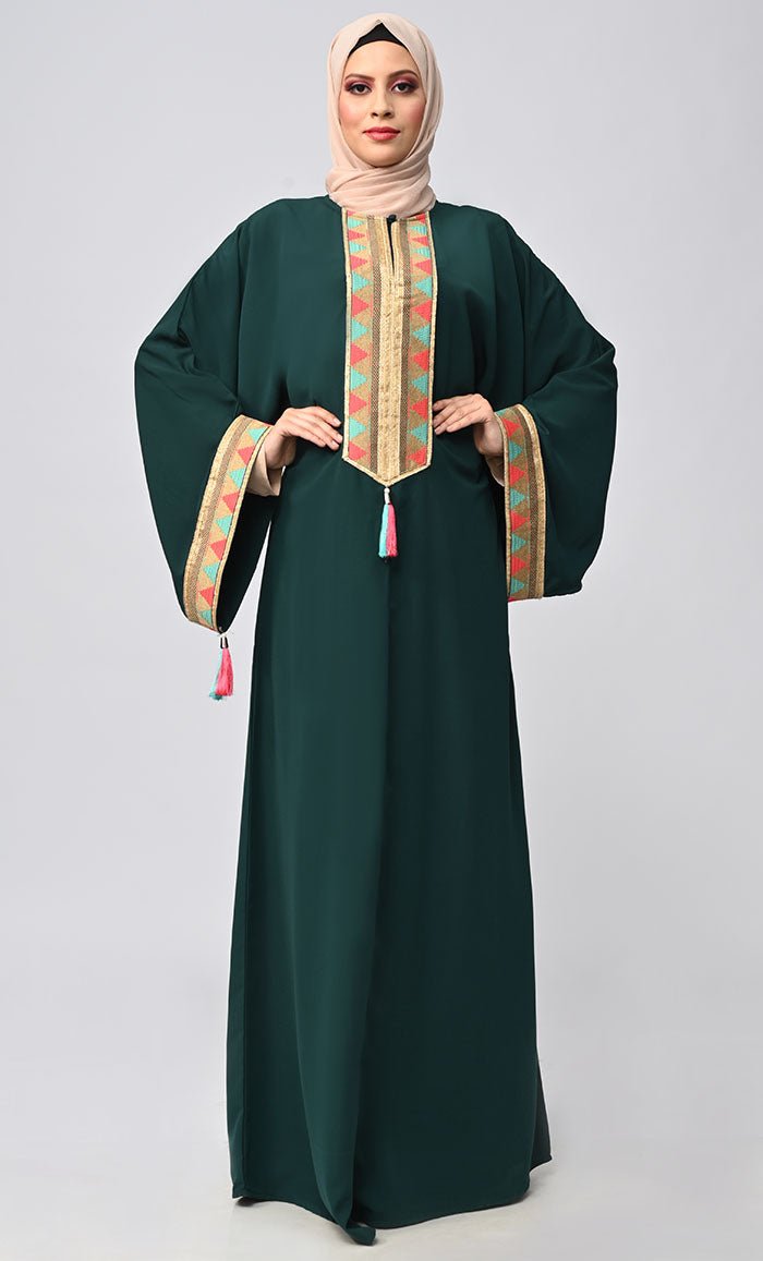 Buy Islamic Lace Detailing Abaya With Tassels - EastEssence.com