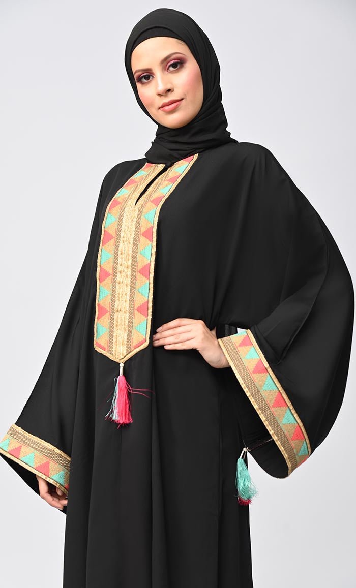 Buy Islamic Lace Detailing Abaya With Tassels - EastEssence.com