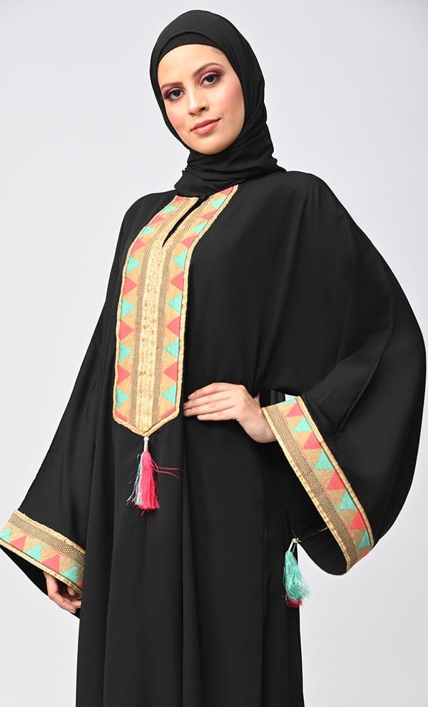 Buy Islamic Lace Detailing Abaya With Tassels - EastEssence.com