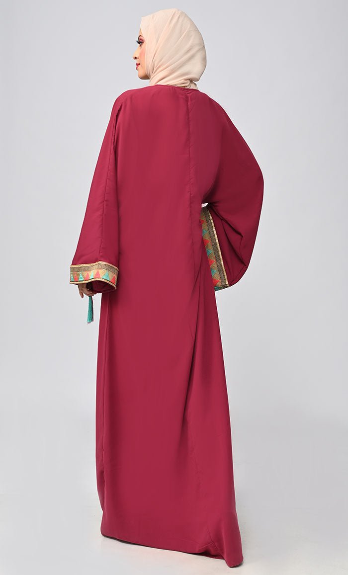 Buy Islamic Lace Detailing Abaya With Tassels - EastEssence.com