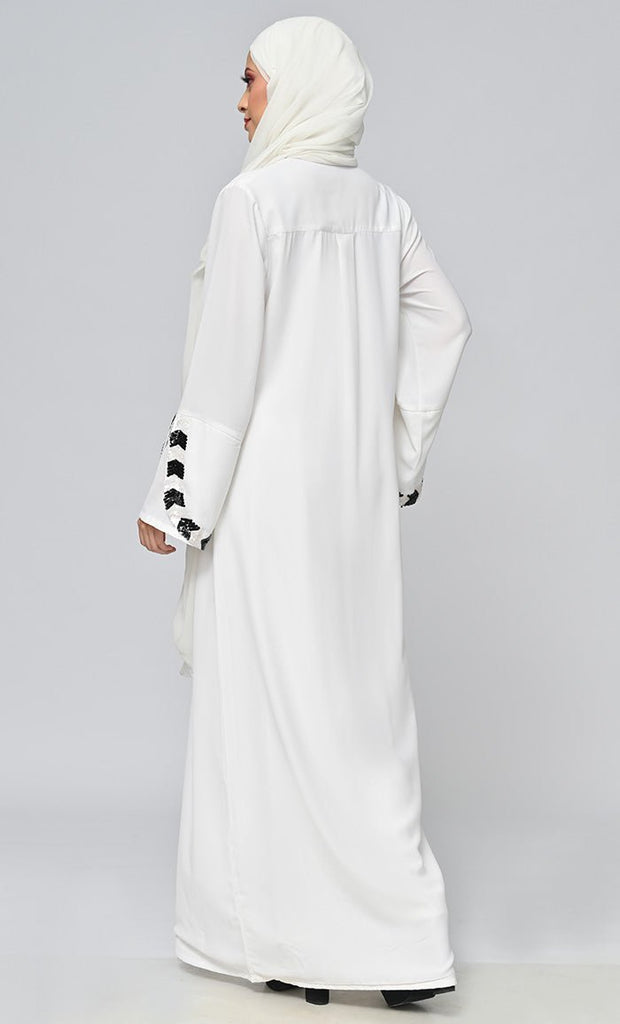 White Islamic Sequins Detailing Abaya