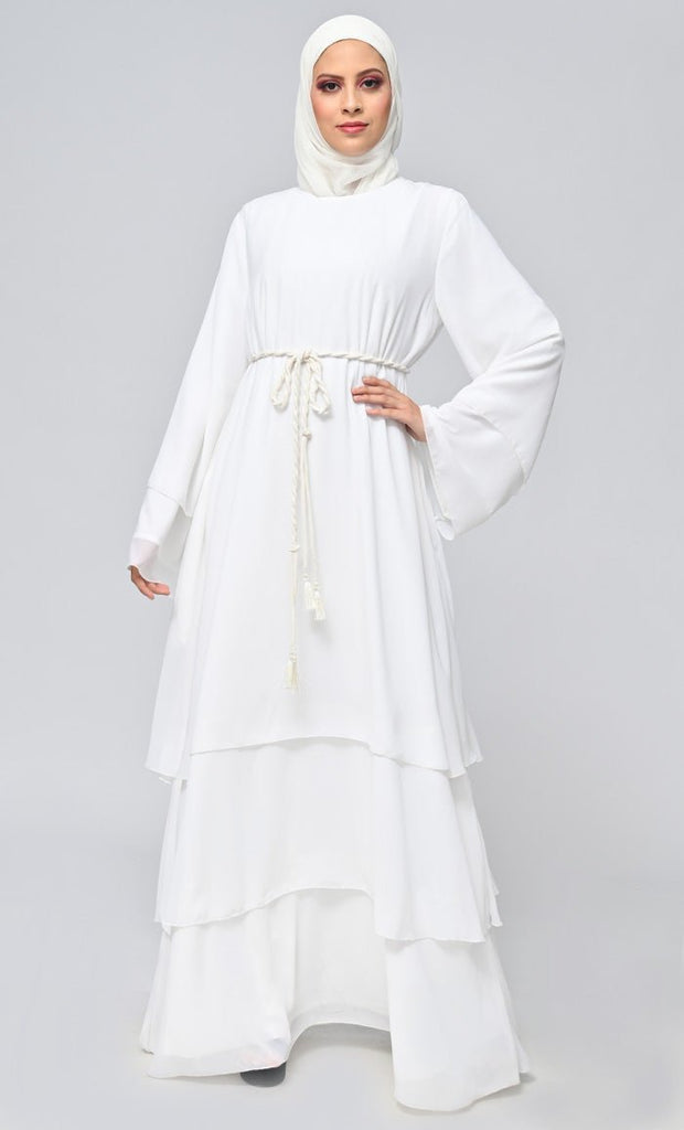 Buy Islamic Tiered Detailing Abaya With Belt - EastEssence.com