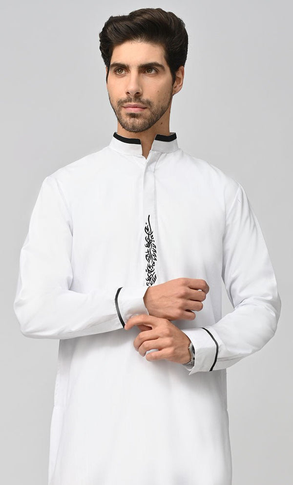 Buy Mens Black Embroidered Thobe/Jubba With Pockets