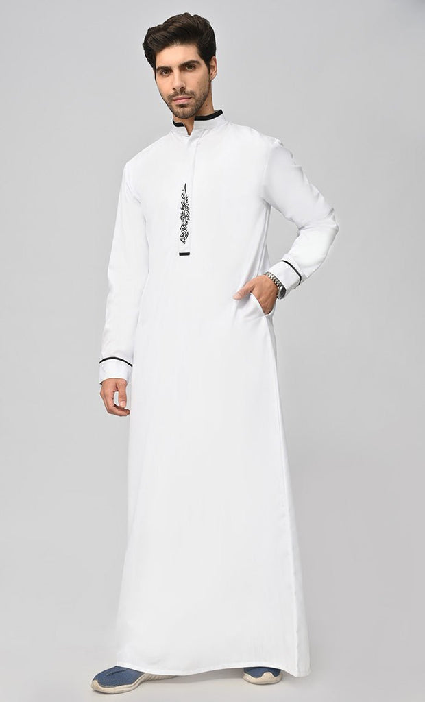 Buy Mens Black Embroidered Thobe/Jubba With Pockets - EastEssence.com