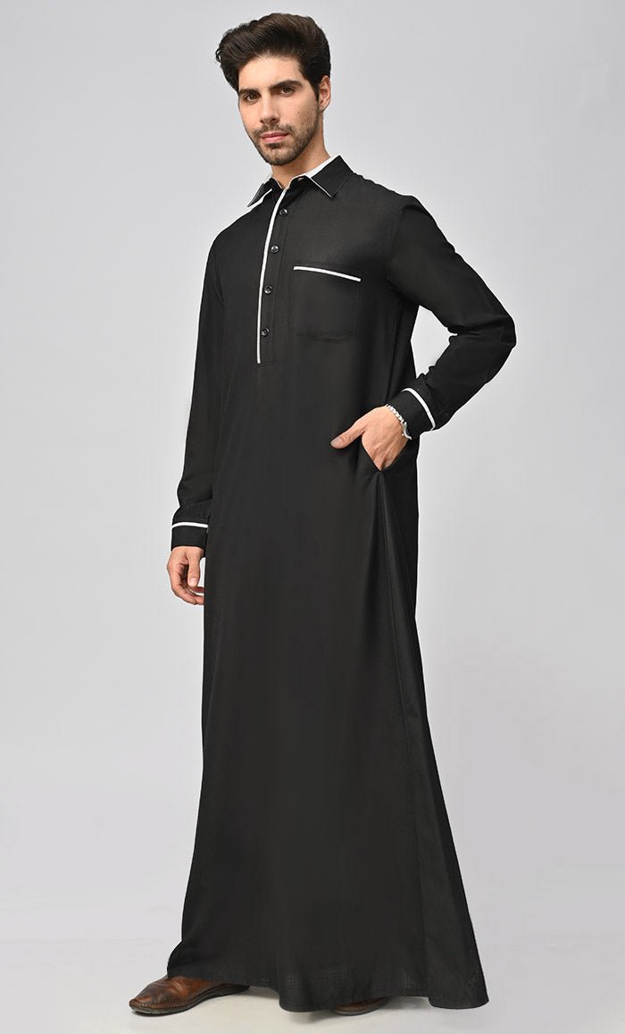 Buy Mens Dubai White Detailing Thobe