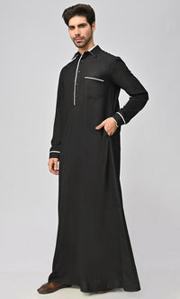 Buy Mens Dubai White Detailing Thobe