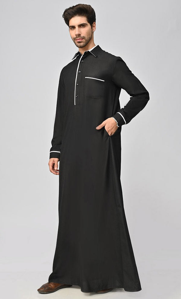 Buy Mens Dubai White Detailing Thobe