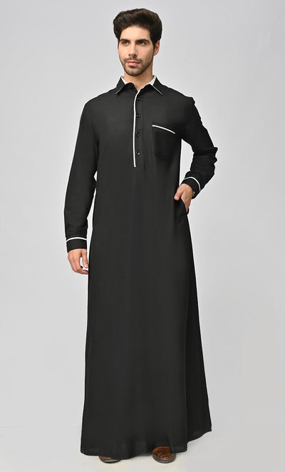 Buy Mens Dubai White Detailing Thobe
