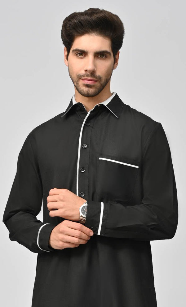 Buy Mens Dubai White Detailing Thobe