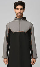 Buy Mens Islamic Grey Contrasted Thobe/Jubba With Pockets And Hood - EastEssence.com