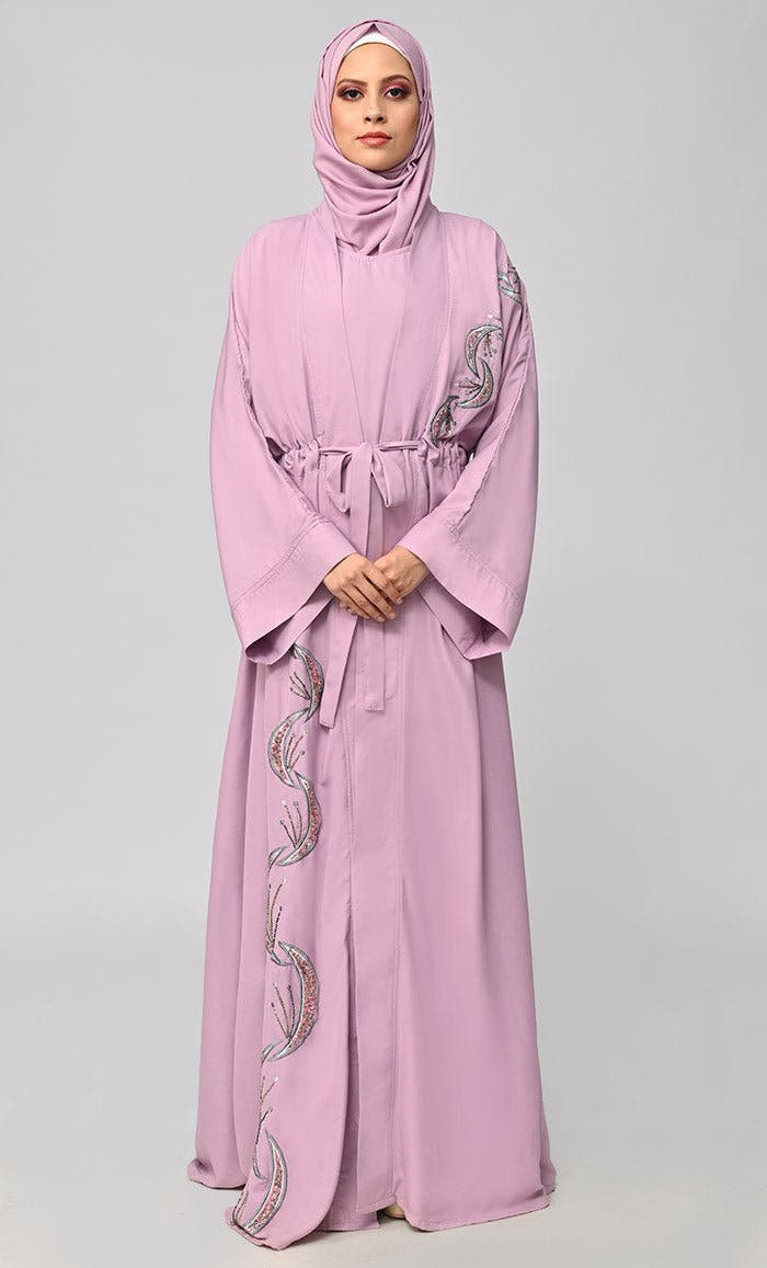 Lightweight Shrug Abaya – Belted, Embroidered, 3-Piece