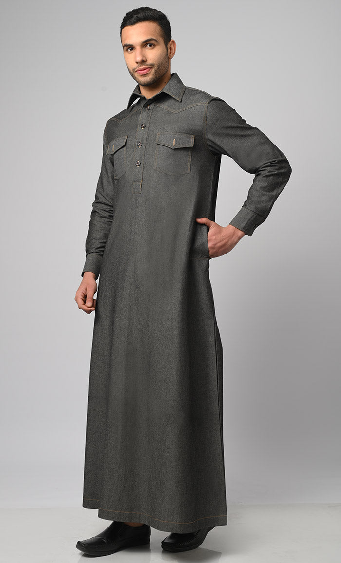 Casual Denim Designer Thobe/Jubba For Men