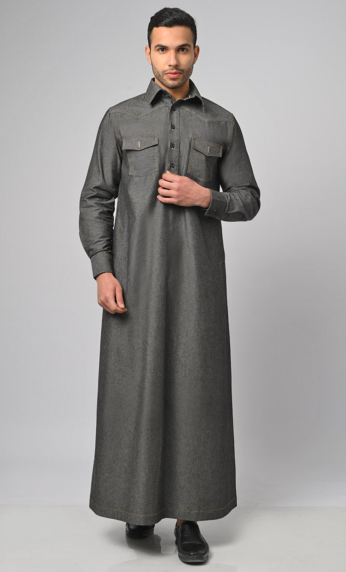 Casual Denim Designer Thobe/Jubba For Men